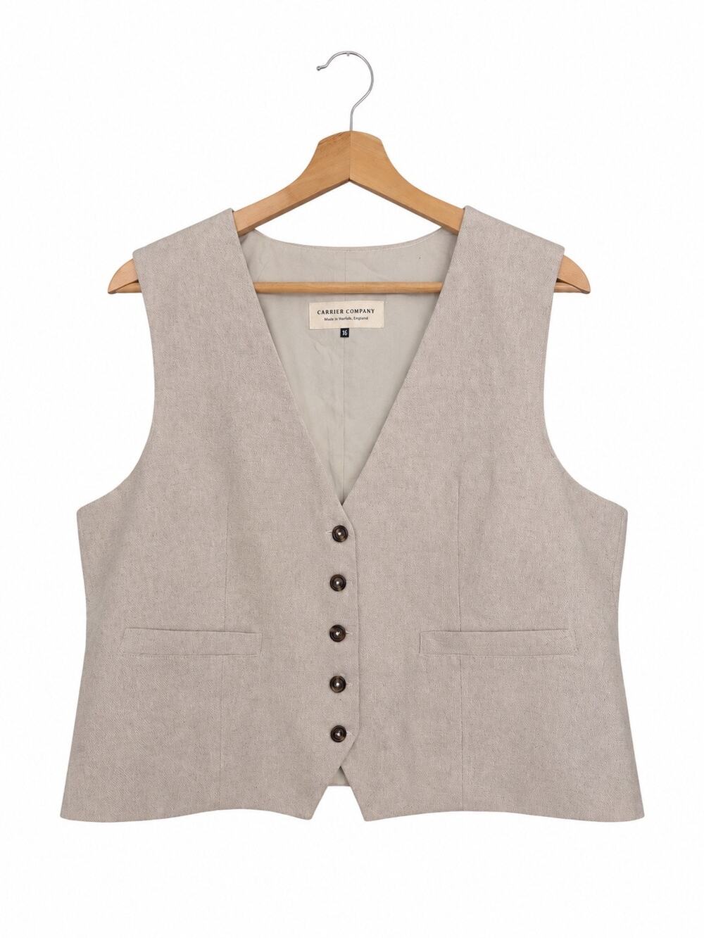 Carrier Company Made in England Linen Blend Tailored Waistcoat Vest Size 16